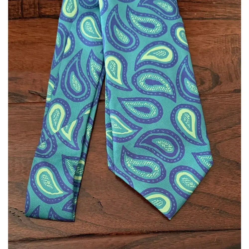 $325 NWT Charvet Paris Blue Alternating Pasiley Pattern 100% Silk Neck Tie